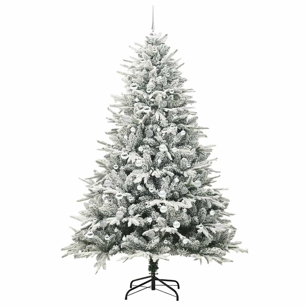 Artificial Pre-lit Christmas Tree with Ball Set Green 210 cm Green and white Width 210 cm with 300 LEDs &120 silver balls