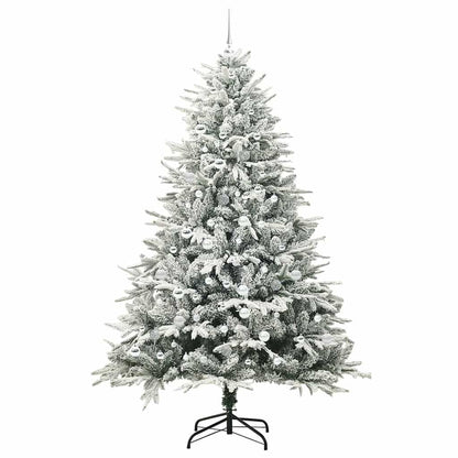 Artificial Pre-lit Christmas Tree with Ball Set Green 210 cm Green and white Width 210 cm with 300 LEDs &120 silver balls