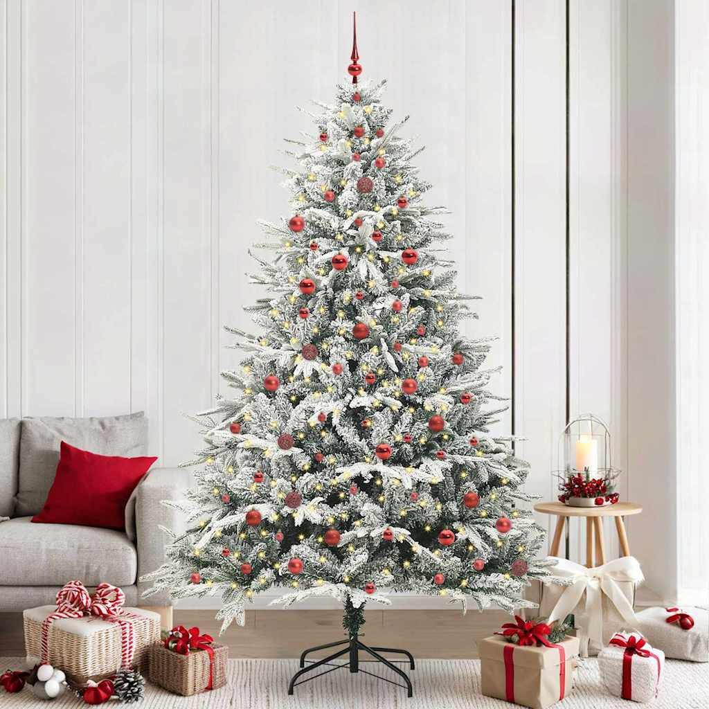 Artificial Pre-lit Christmas Tree with Ball Set Green 240 cm Green and white Width 240 cm with 300 LEDs &120 red balls