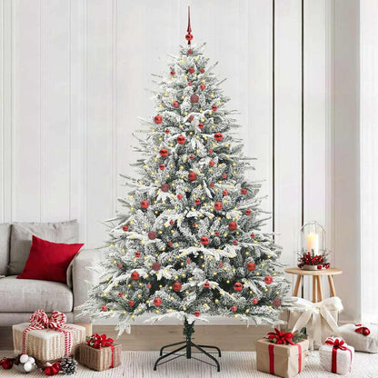 Artificial Pre-lit Christmas Tree with Ball Set Green 240 cm Green and white Width 240 cm with 300 LEDs &120 red balls