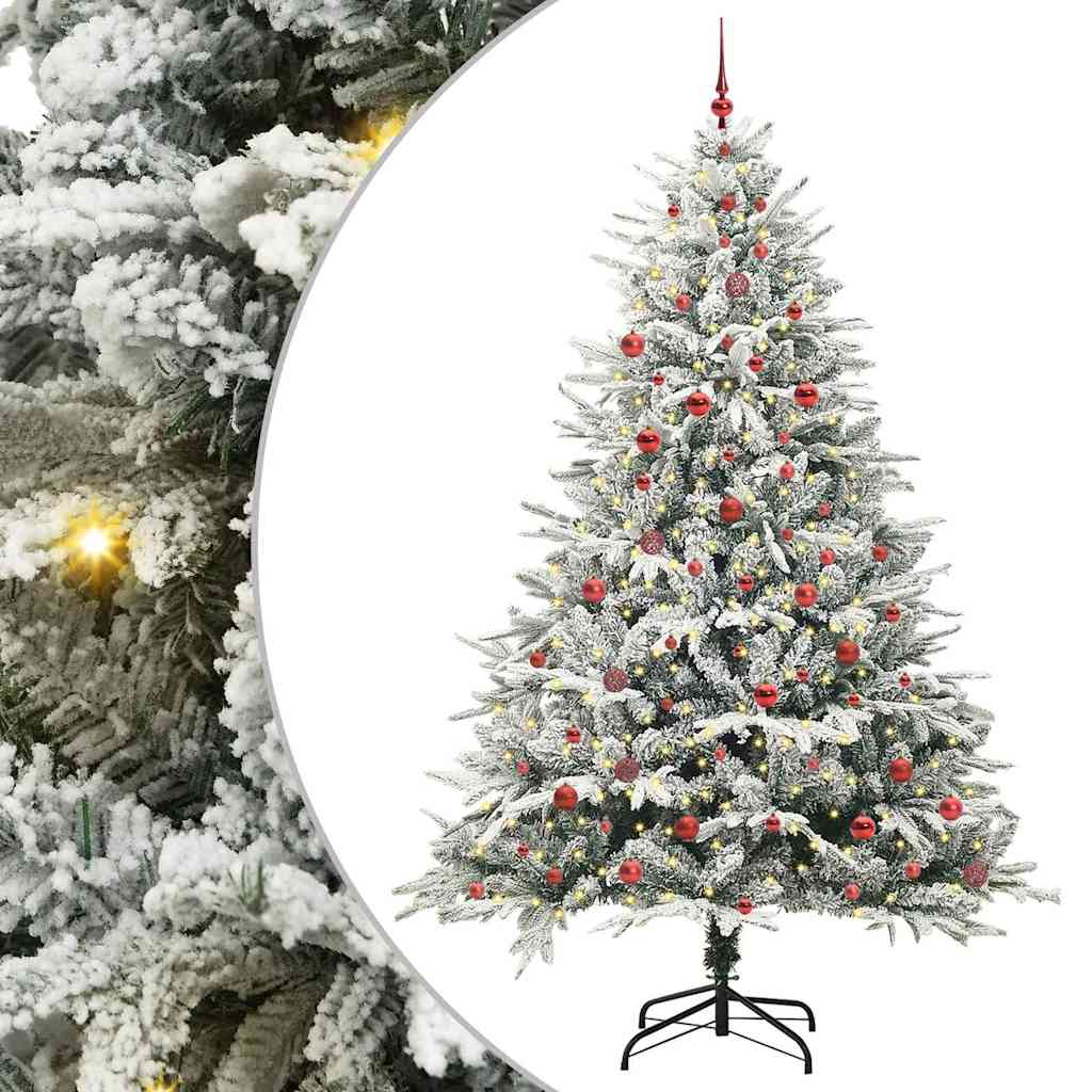 Artificial Pre-lit Christmas Tree with Ball Set Green 240 cm Green and white Width 240 cm with 300 LEDs &120 red balls