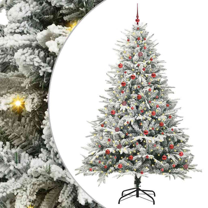 Artificial Pre-lit Christmas Tree with Ball Set Green 240 cm Green and white Width 240 cm with 300 LEDs &120 red balls