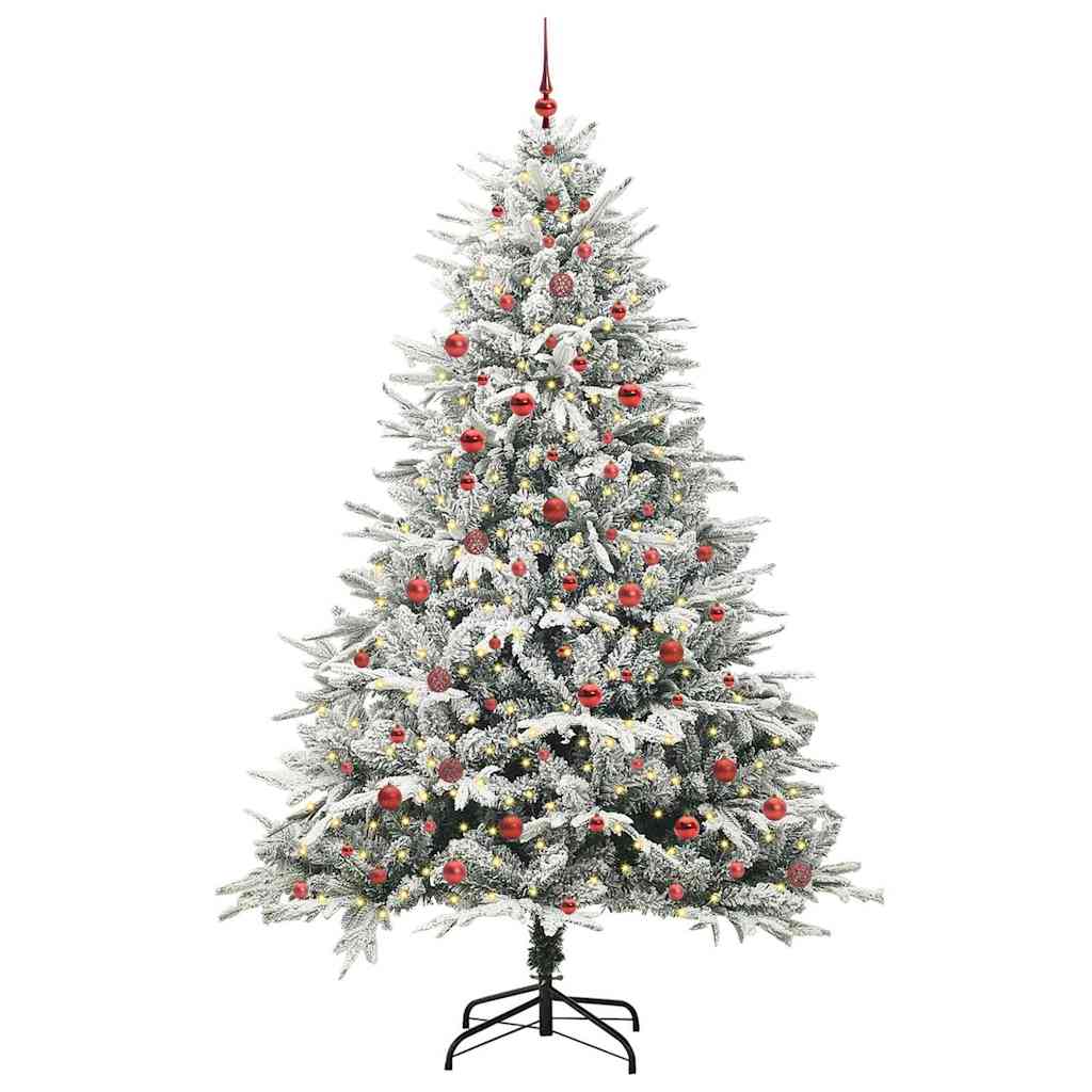Artificial Pre-lit Christmas Tree with Ball Set Green 240 cm Green and white Width 240 cm with 300 LEDs &120 red balls