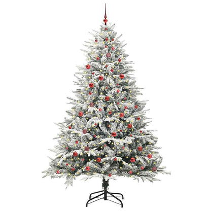 Artificial Pre-lit Christmas Tree with Ball Set Green 240 cm Green and white Width 240 cm with 300 LEDs &120 red balls