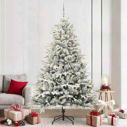 Artificial Pre-lit Christmas Tree with Ball Set Green 240 cm Green and white Width 240 cm with 300 LEDs &120 pink balls