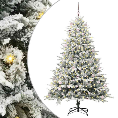 Artificial Pre-lit Christmas Tree with Ball Set Green 240 cm Green and white Width 240 cm with 300 LEDs &120 pink balls