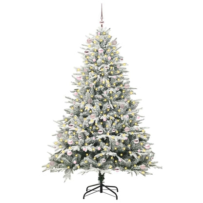 Artificial Pre-lit Christmas Tree with Ball Set Green 240 cm Green and white Width 240 cm with 300 LEDs &120 pink balls