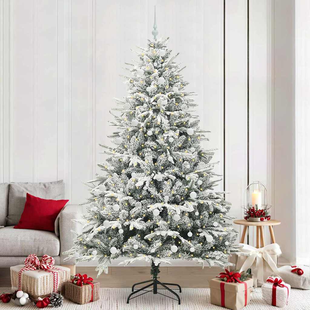 Artificial Pre-lit Christmas Tree with Ball Set Green 240 cm Green and white Width 240 cm with 300 LEDs &120 white balls