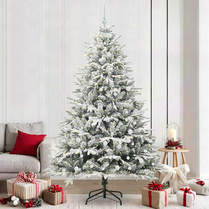 Artificial Pre-lit Christmas Tree with Ball Set Green 240 cm Green and white Width 240 cm with 300 LEDs &120 white balls