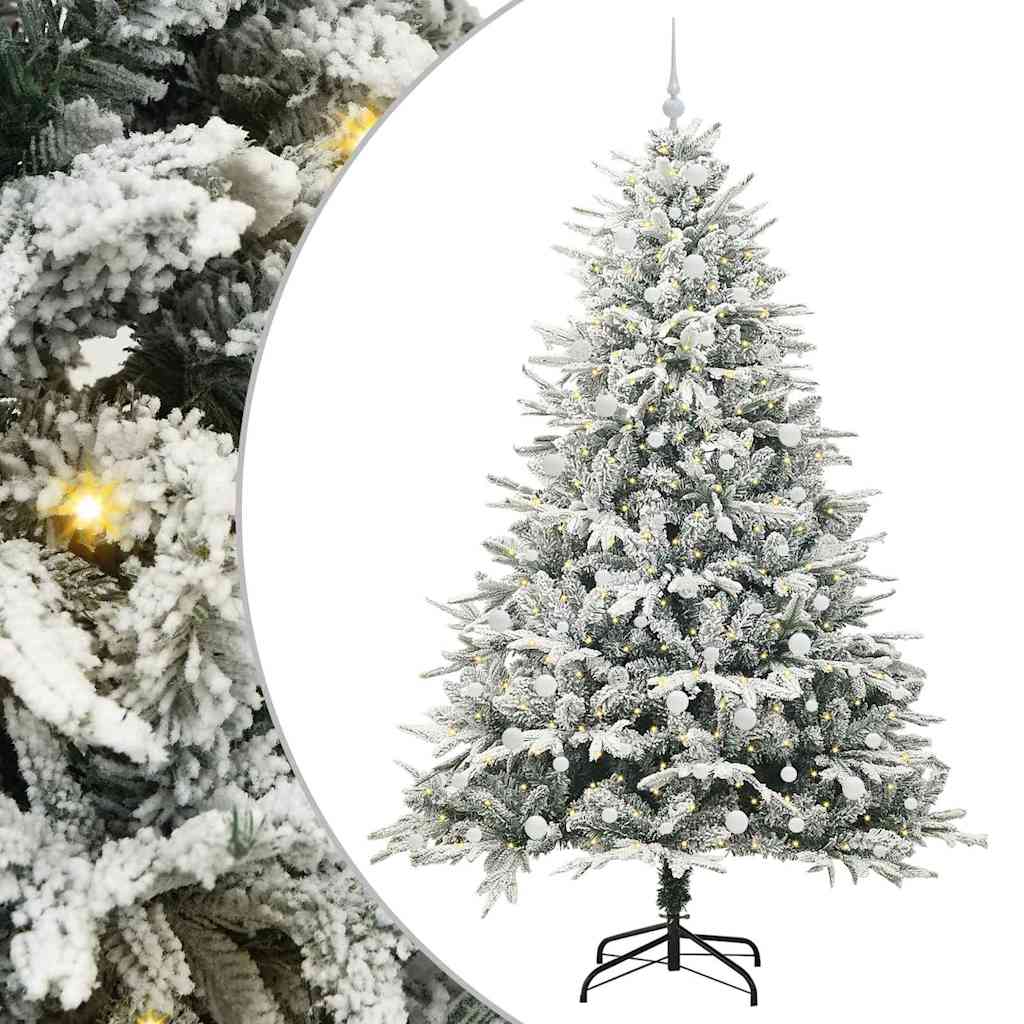 Artificial Pre-lit Christmas Tree with Ball Set Green 240 cm Green and white Width 240 cm with 300 LEDs &120 white balls