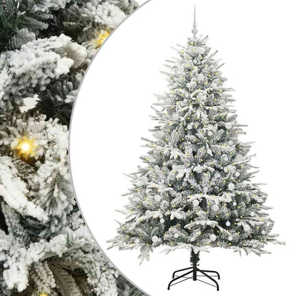 Artificial Pre-lit Christmas Tree with Ball Set Green 240 cm Green and white Width 240 cm with 300 LEDs &120 white balls