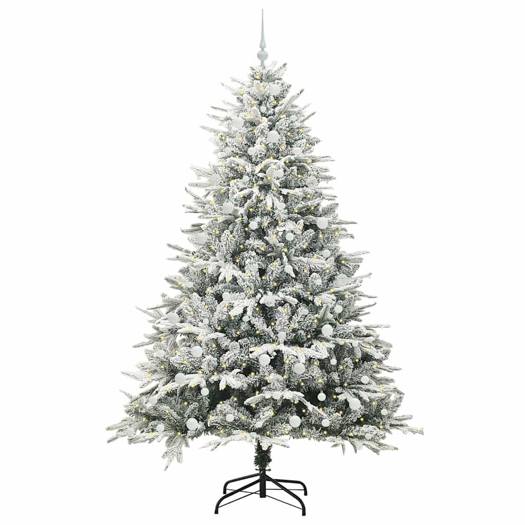Artificial Pre-lit Christmas Tree with Ball Set Green 240 cm Green and white Width 240 cm with 300 LEDs &120 white balls