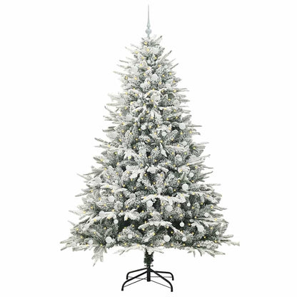 Artificial Pre-lit Christmas Tree with Ball Set Green 240 cm Green and white Width 240 cm with 300 LEDs &120 white balls