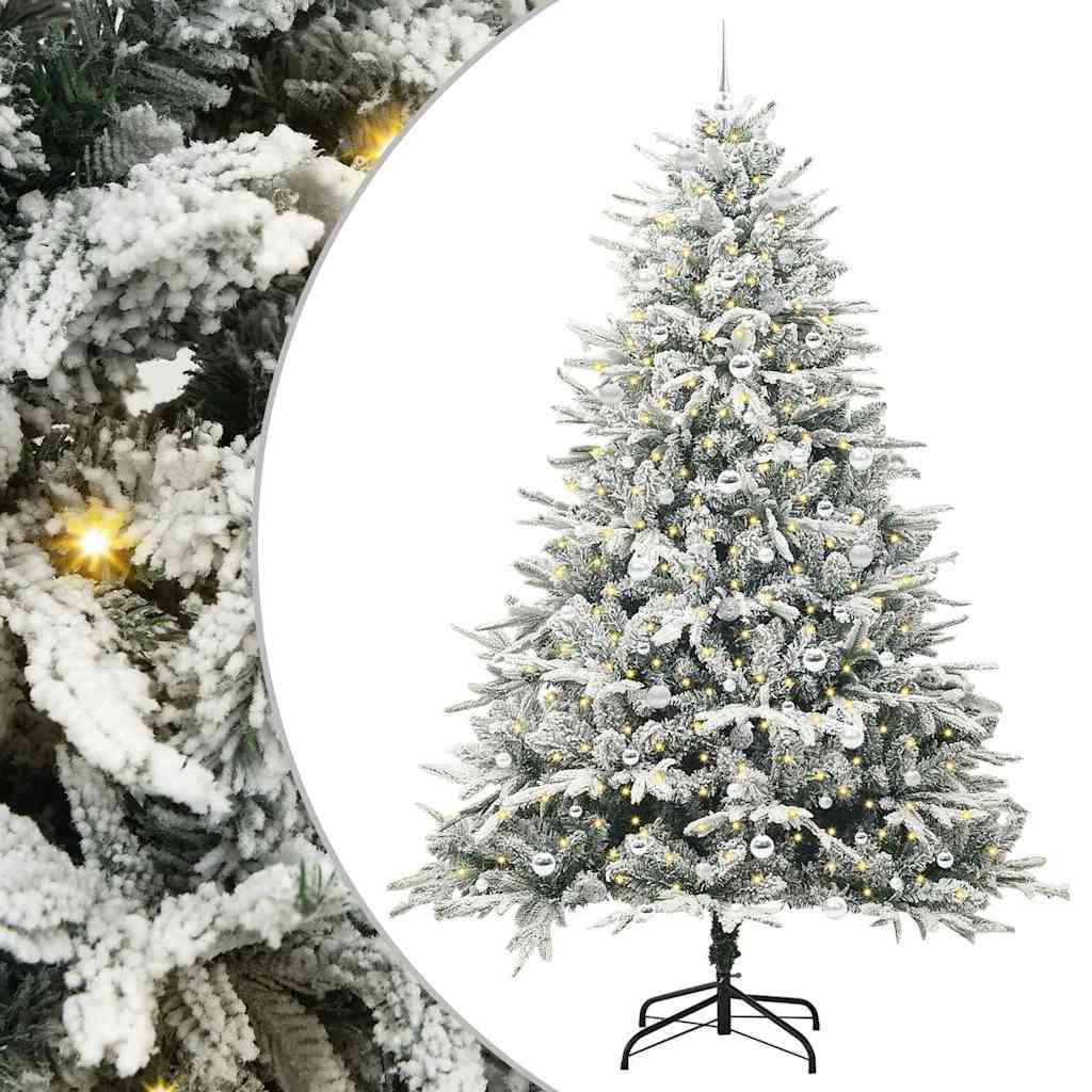 Artificial Pre-lit Christmas Tree with Ball Set Green 240 cm Green and white Width 240 cm with 300 LEDs &120 silver balls