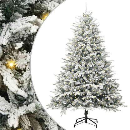 Artificial Pre-lit Christmas Tree with Ball Set Green 240 cm Green and white Width 240 cm with 300 LEDs &120 silver balls