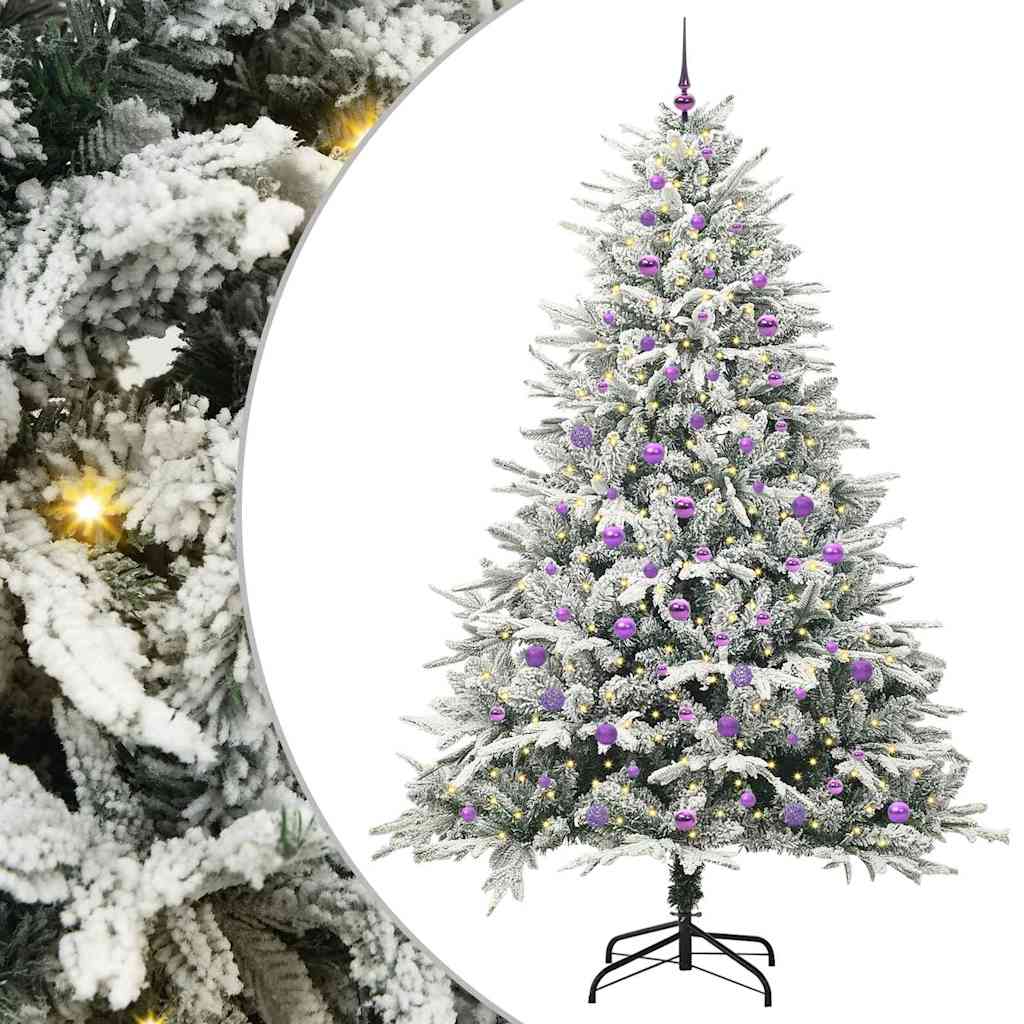 Artificial Pre-lit Christmas Tree with Ball Set Green 240 cm Green and white Width 240 cm with 300 LEDs &120 lilac balls