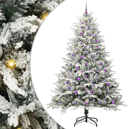 Artificial Pre-lit Christmas Tree with Ball Set Green 240 cm Green and white Width 240 cm with 300 LEDs &120 lilac balls