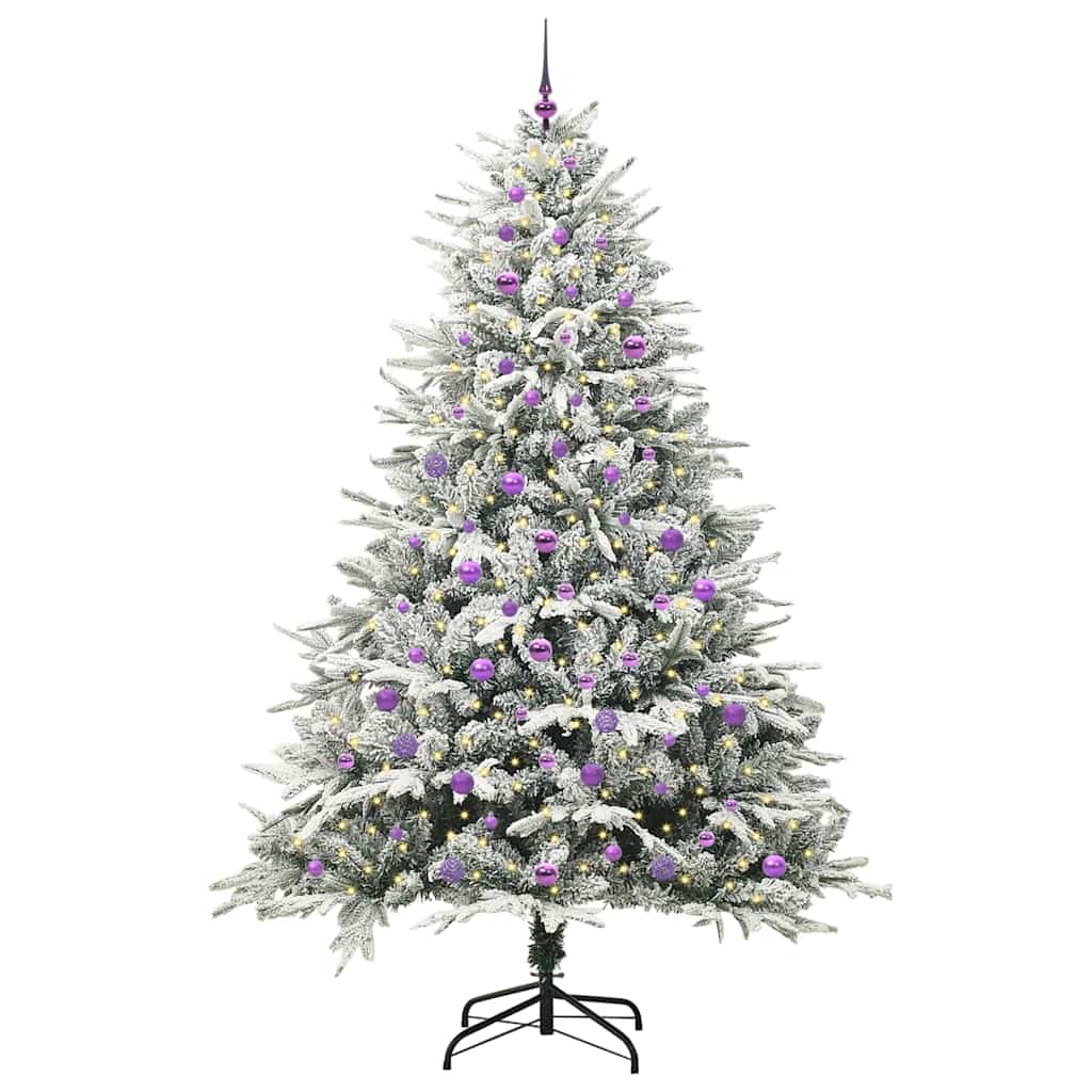 Artificial Pre-lit Christmas Tree with Ball Set Green 240 cm Green and white Width 240 cm with 300 LEDs &120 lilac balls