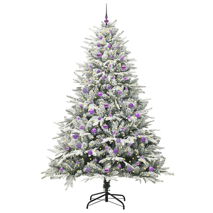 Artificial Pre-lit Christmas Tree with Ball Set Green 240 cm Green and white Width 240 cm with 300 LEDs &120 lilac balls