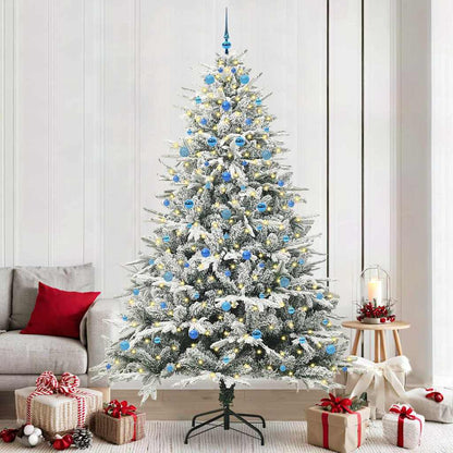 Artificial Pre-lit Christmas Tree with Ball Set Green 240 cm Green and white Width 240 cm with 300 LEDs &120 blue balls