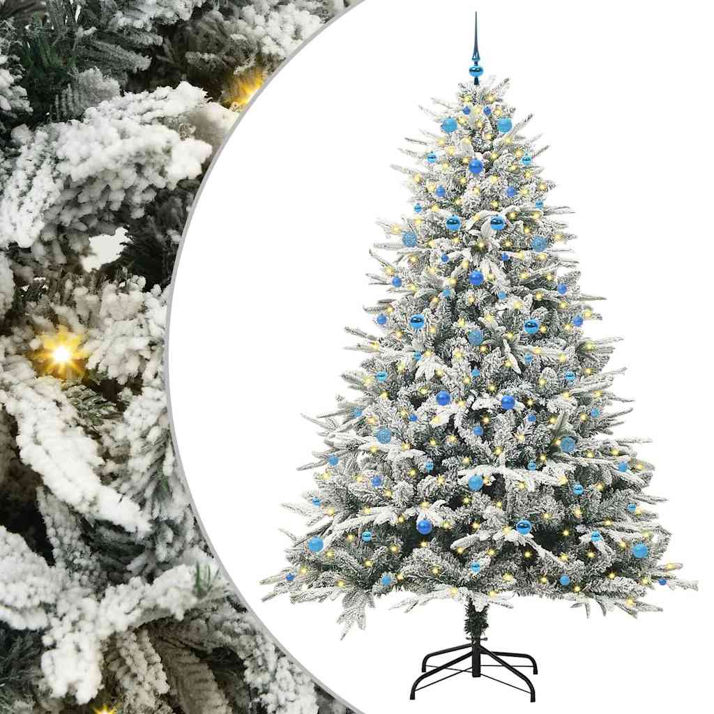 Artificial Pre-lit Christmas Tree with Ball Set Green 240 cm Green and white Width 240 cm with 300 LEDs &120 blue balls