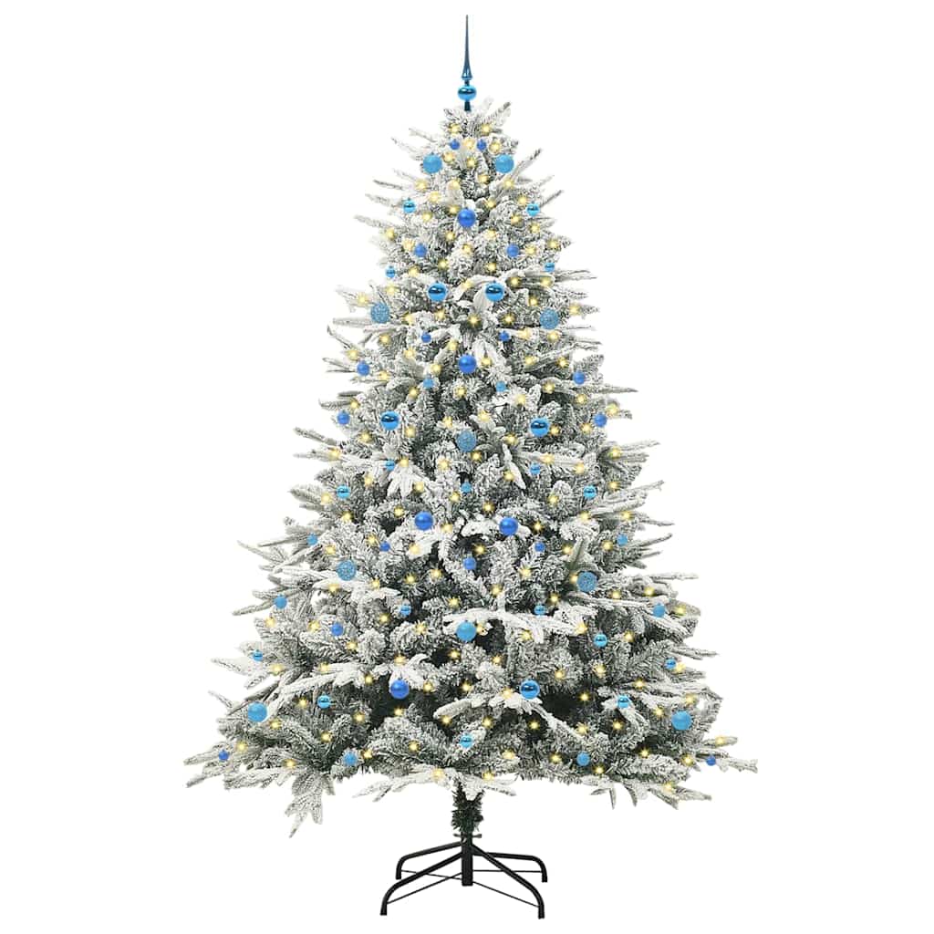 Artificial Pre-lit Christmas Tree with Ball Set Green 240 cm Green and white Width 240 cm with 300 LEDs &120 blue balls