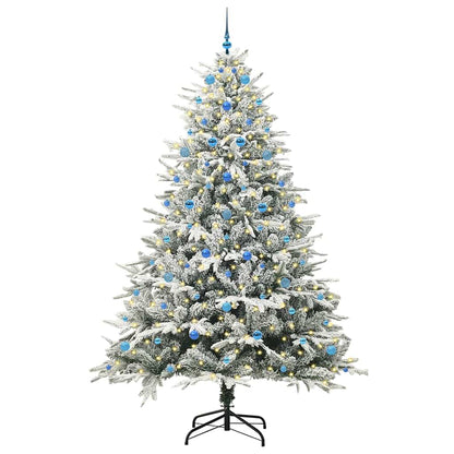 Artificial Pre-lit Christmas Tree with Ball Set Green 240 cm Green and white Width 240 cm with 300 LEDs &120 blue balls