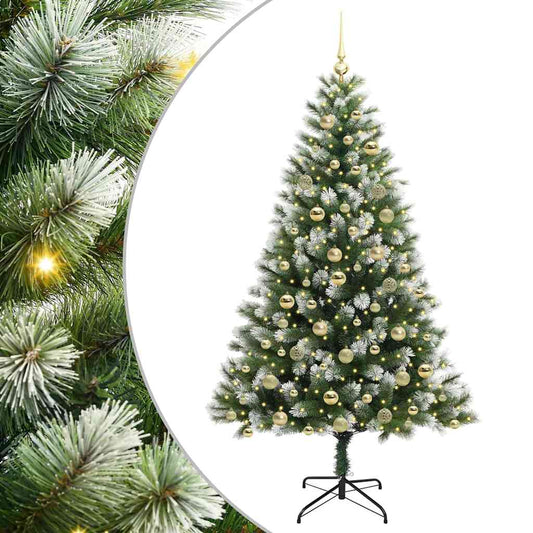 vidaXL Artificial Hinged Christmas Tree with Flocked Snow 300 LEDs 2