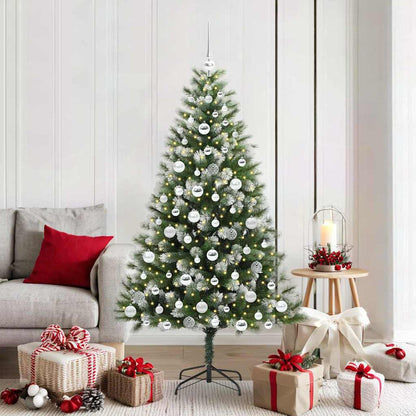 Artificial Hinged Christmas Tree with Flocked Snow 300 LEDs 180 cm with LEDs&silver balls