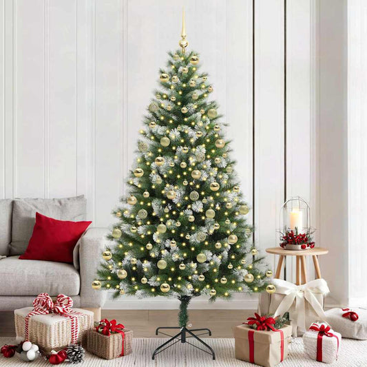 vidaXL Artificial Hinged Christmas Tree with Flocked Snow 300 LEDs 1