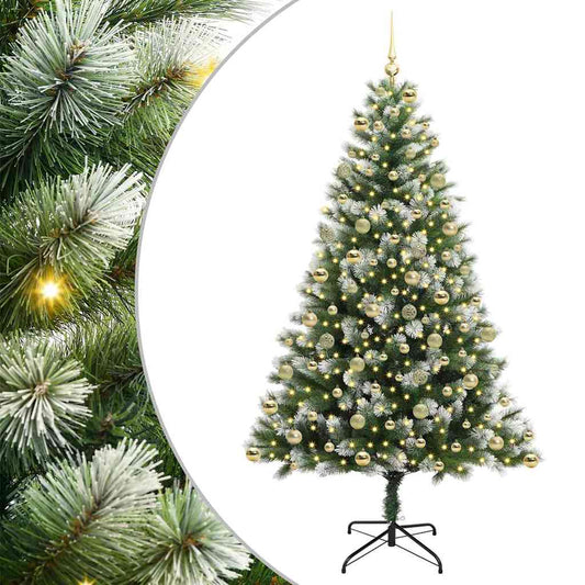 vidaXL Artificial Hinged Christmas Tree with Flocked Snow 300 LEDs 2