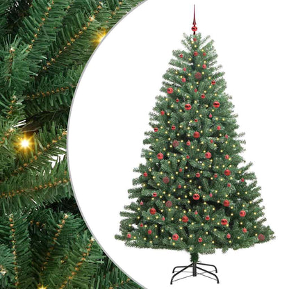 Artificial Hinged Christmas Tree PVC and Metal Green 240 cm with LEDs &red balls