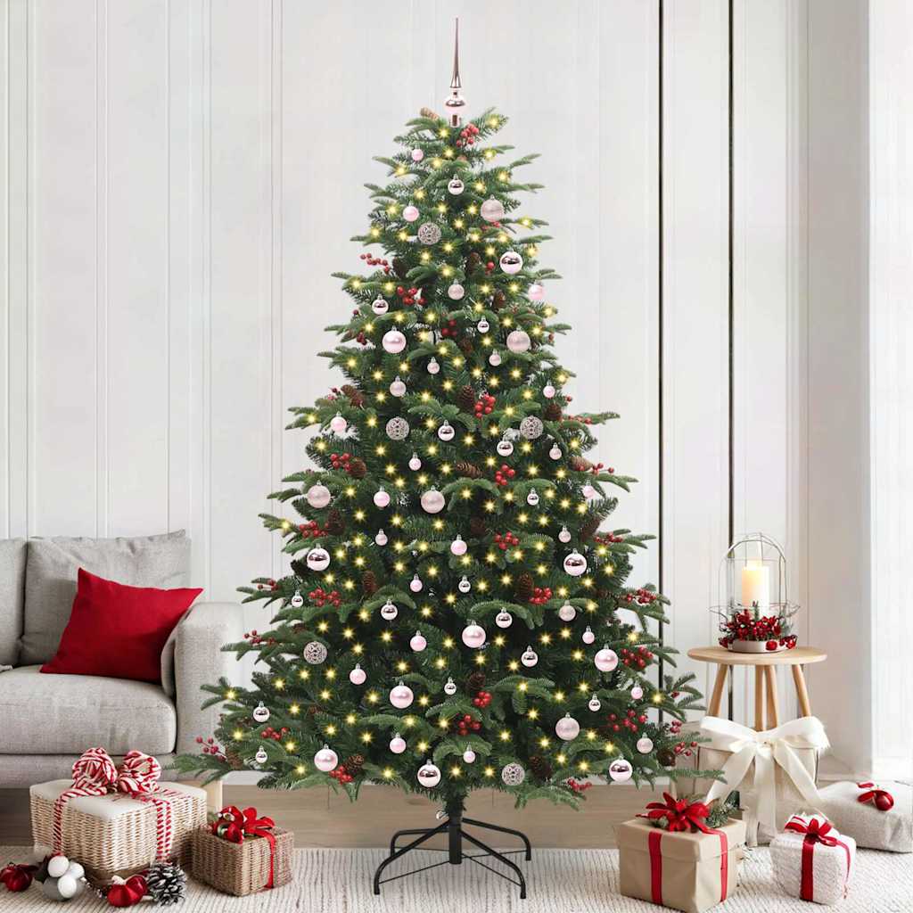 Artificial Christmas Tree with 300 LEDs with Stand Green 240 cm with LEDs &pink balls