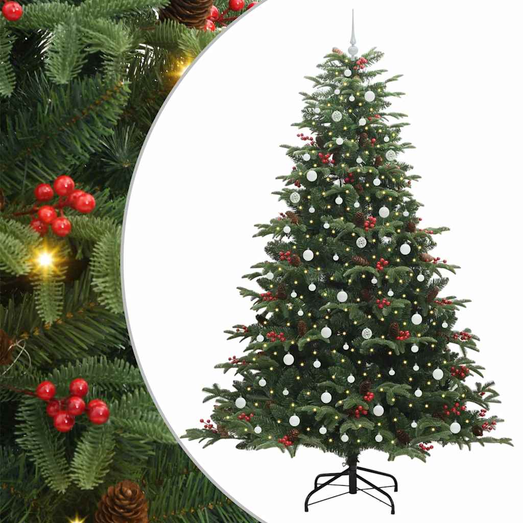 Artificial Christmas Tree with 300 LEDs with Stand Green 240 cm with LEDs &white balls