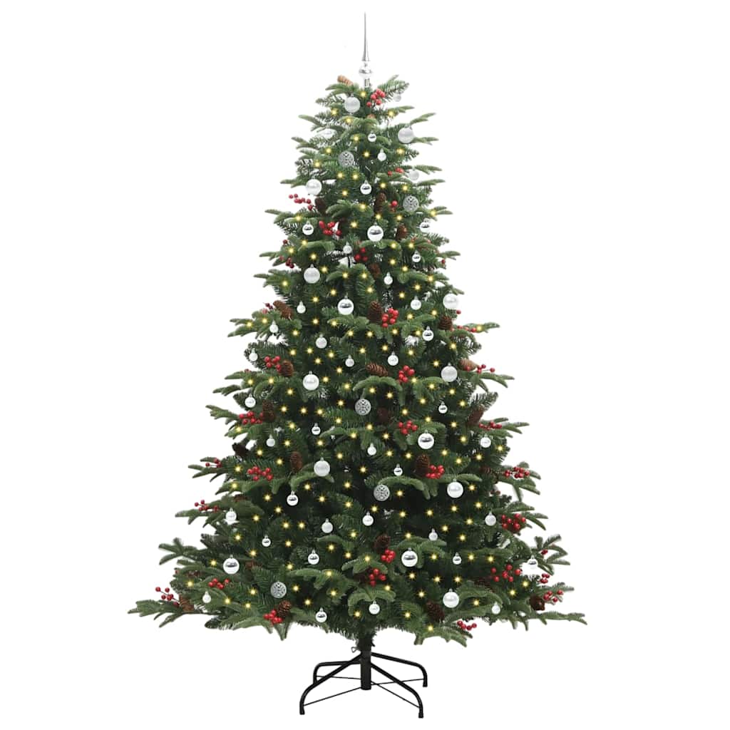 Artificial Christmas Tree with 300 LEDs with Stand Green 240 cm with LEDs &silver balls