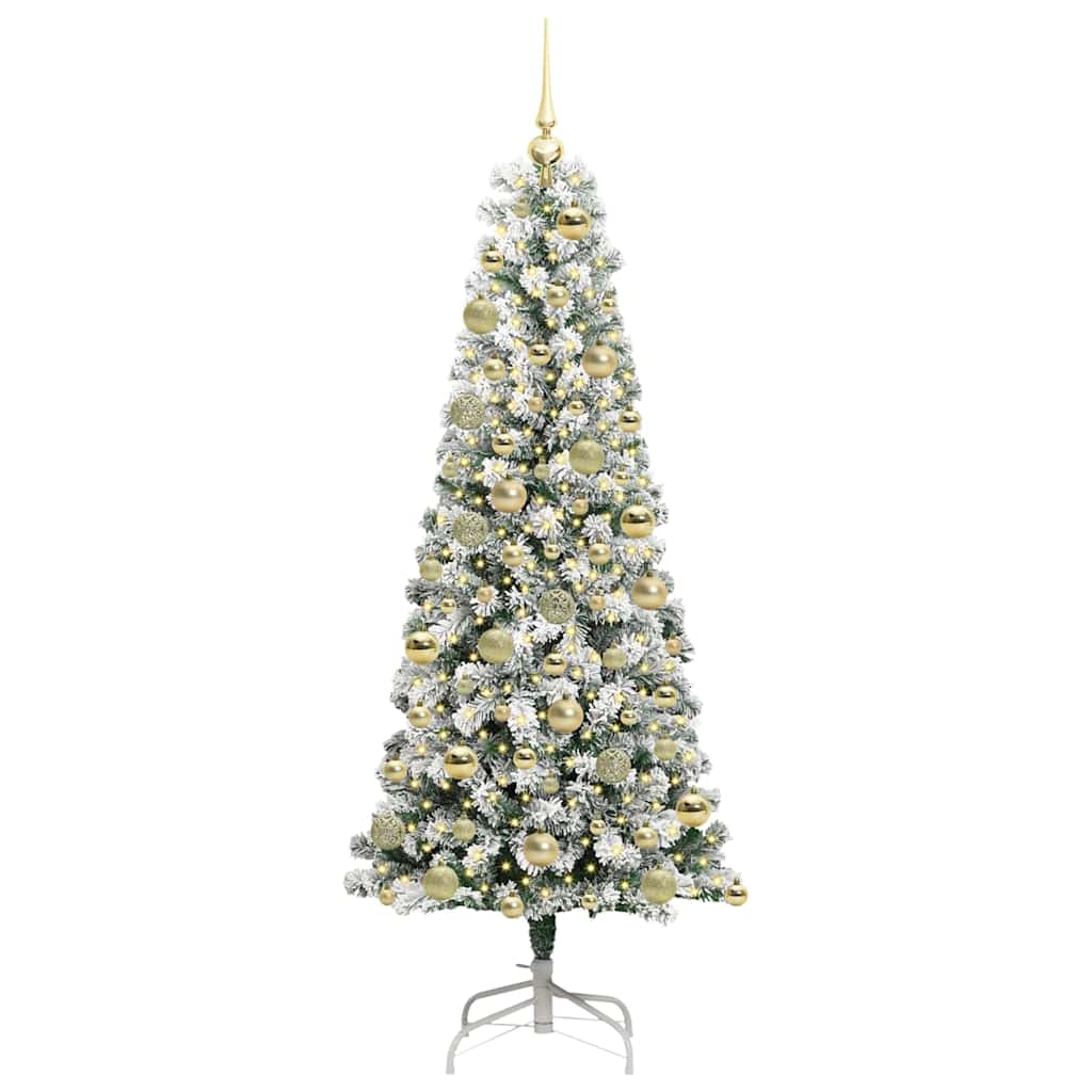 vidaXL Artificial Hinged Christmas Tree Green and White 180 cm 3