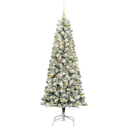 vidaXL Artificial Hinged Christmas Tree Green and White 180 cm 3