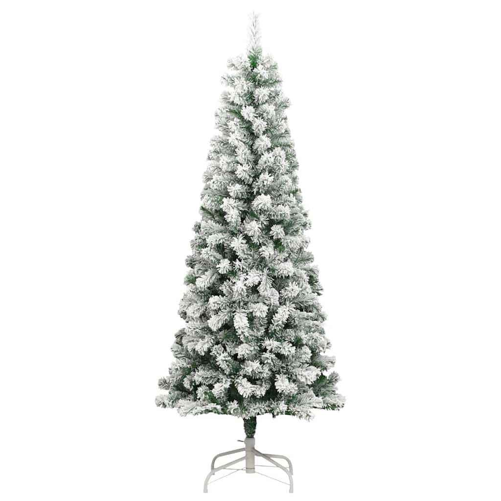 Artificial Hinged Christmas Tree Green and White 210 cm with LEDs &red balls
