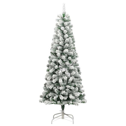 Artificial Hinged Christmas Tree Green and White 210 cm with LEDs &red balls