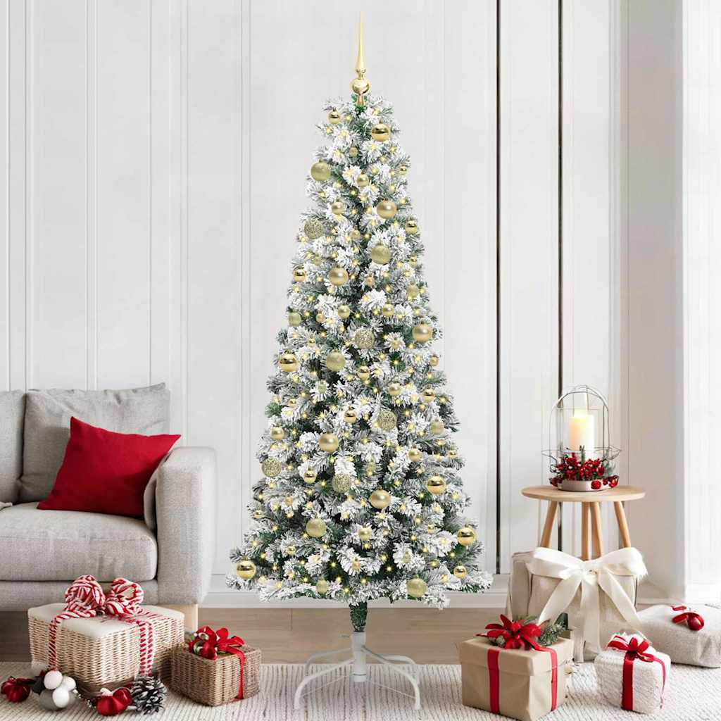 vidaXL Artificial Hinged Christmas Tree Green and White 210 cm 1