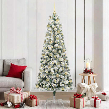 vidaXL Artificial Hinged Christmas Tree Green and White 210 cm 1