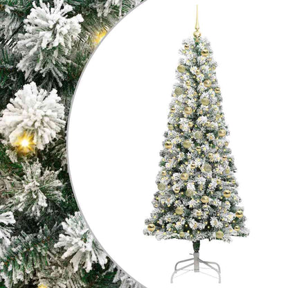 vidaXL Artificial Hinged Christmas Tree Green and White 210 cm 2