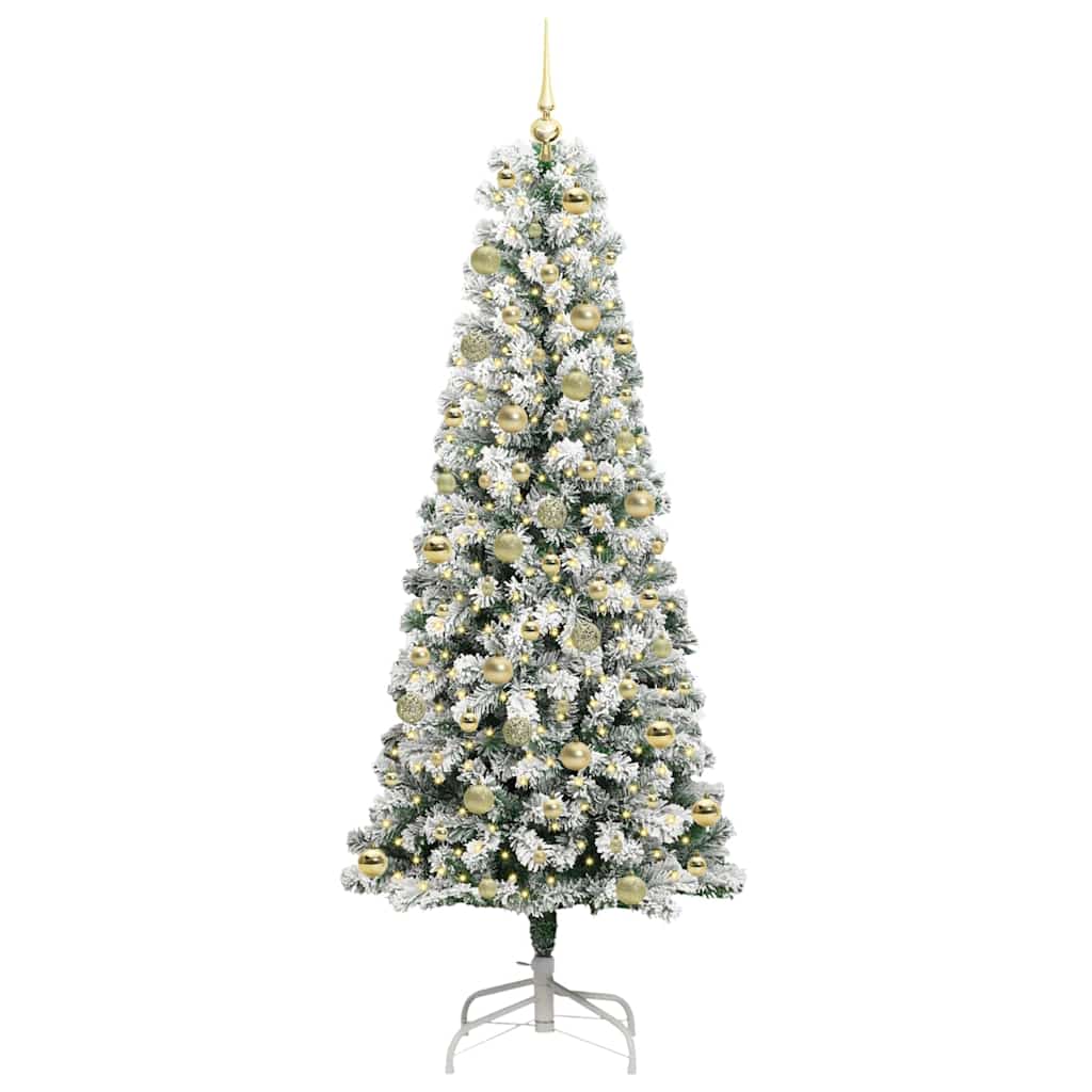 vidaXL Artificial Hinged Christmas Tree Green and White 210 cm 3