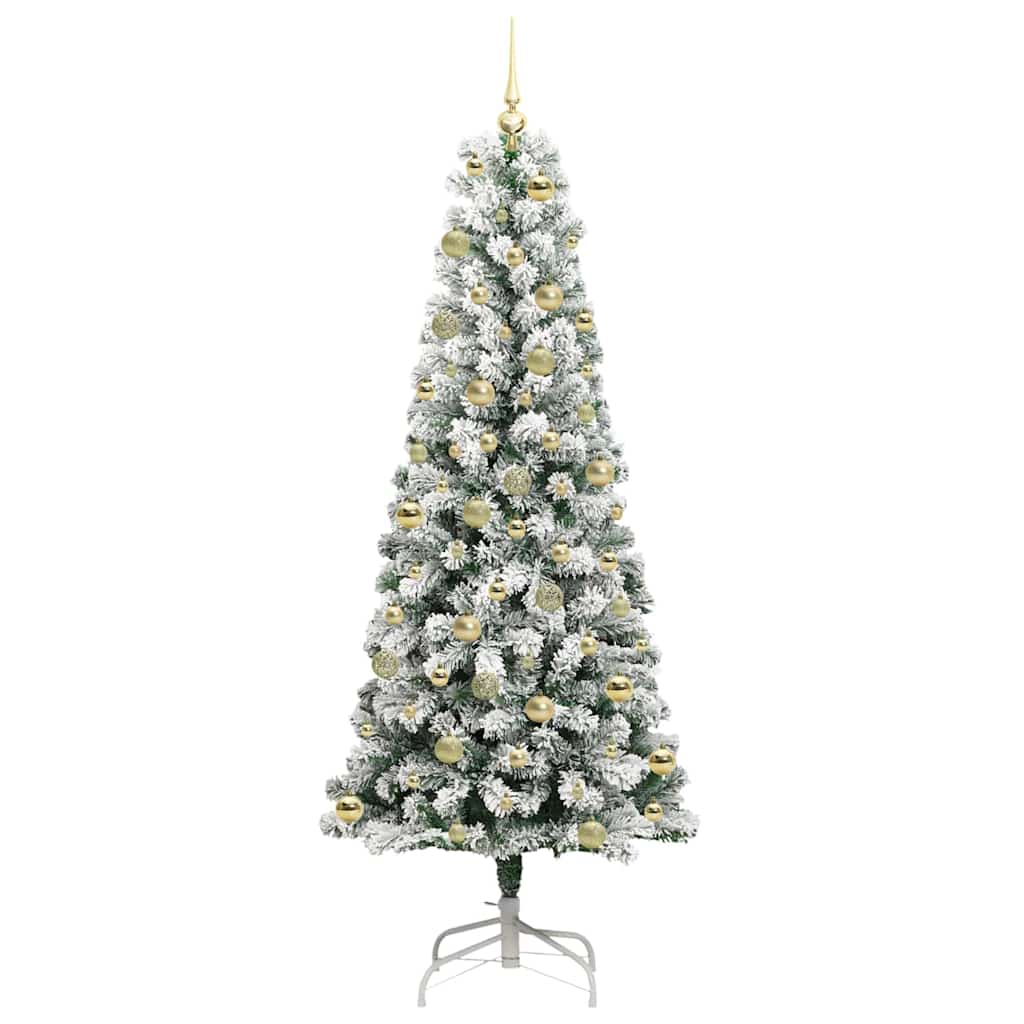 vidaXL Artificial Hinged Christmas Tree Green and White 210 cm 4