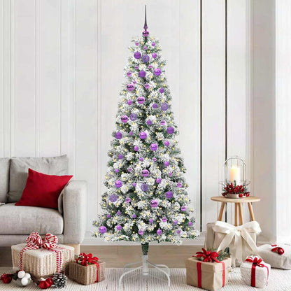 Artificial Hinged Christmas Tree Green and White 210 cm with LEDs &lilac balls