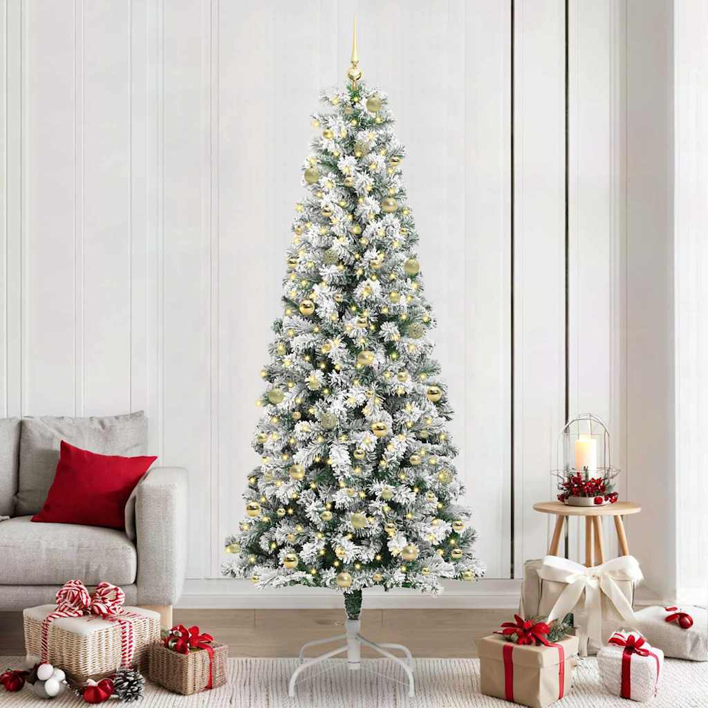 vidaXL Artificial Hinged Christmas Tree Green and White 240 cm 1