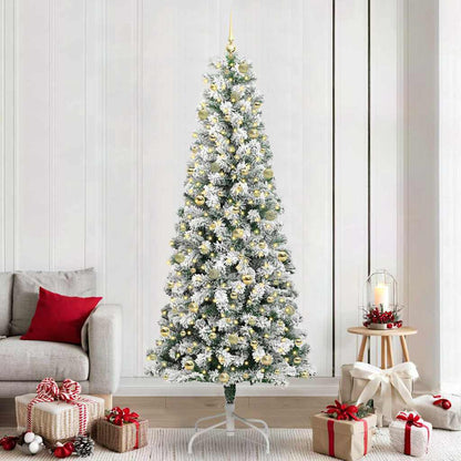 vidaXL Artificial Hinged Christmas Tree Green and White 240 cm 1