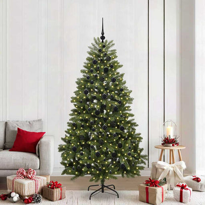 Artificial Christmas Tree 210 cm 300 LEDs Warm White Green Ø 106 x 210 cm with 300 LEDs&black balls