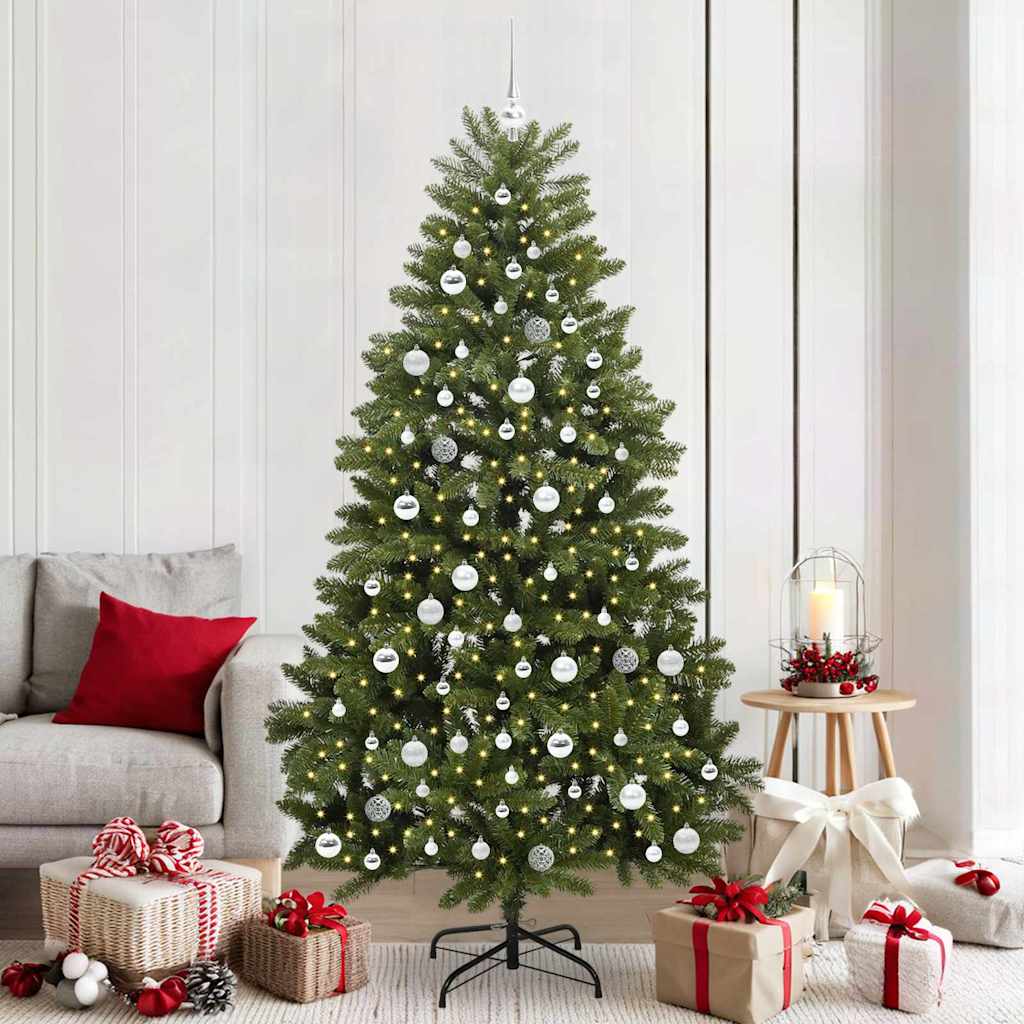 Artificial Christmas Tree 210 cm 300 LEDs Warm White Green Ø 106 x 210 cm with 300 LEDs&silver balls