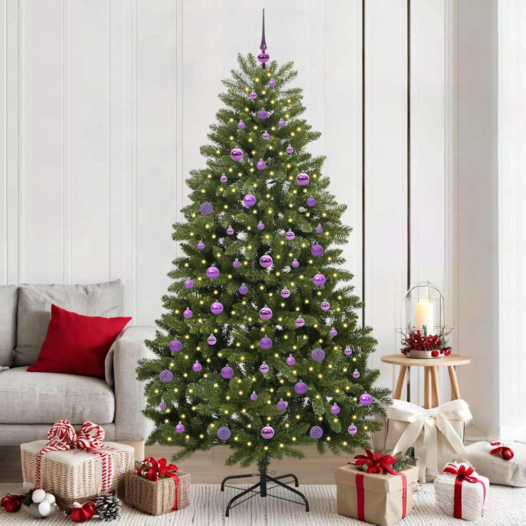 Artificial Christmas Tree 210 cm 300 LEDs Warm White Green Ø 106 x 210 cm with 300 LEDs&lilac balls